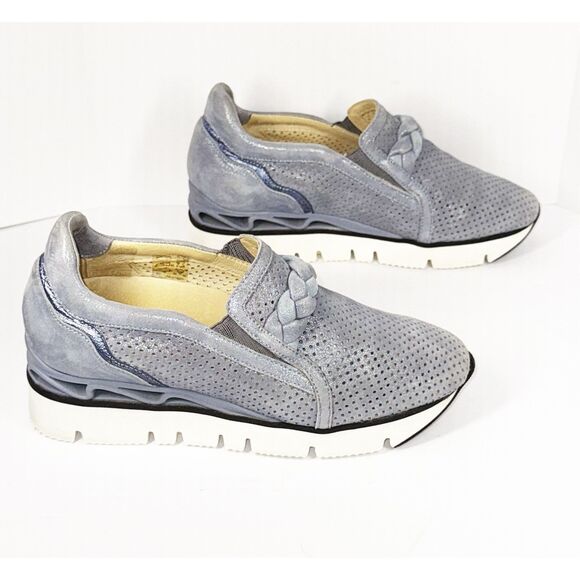 Softwaves Suede Platform Sneaker Loafer Dusty Blue Metallic Perforated 37/6.5 - Picture 16 of 16